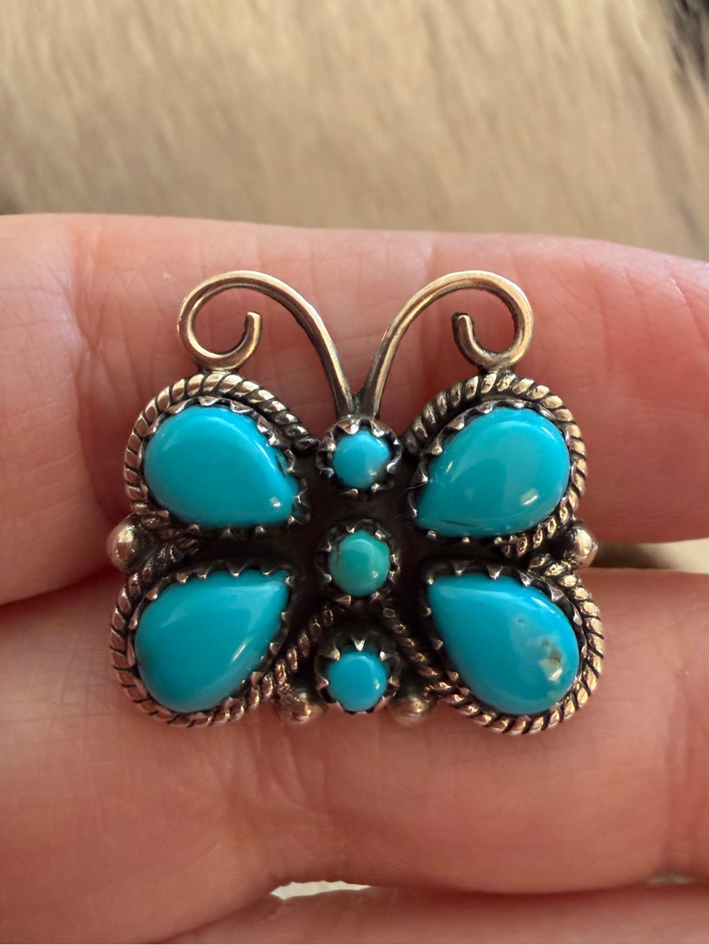 ❤️Kingman Turquoise Statement Sterling Robins Egg Blue Butterfly Size 7.75 Ring
